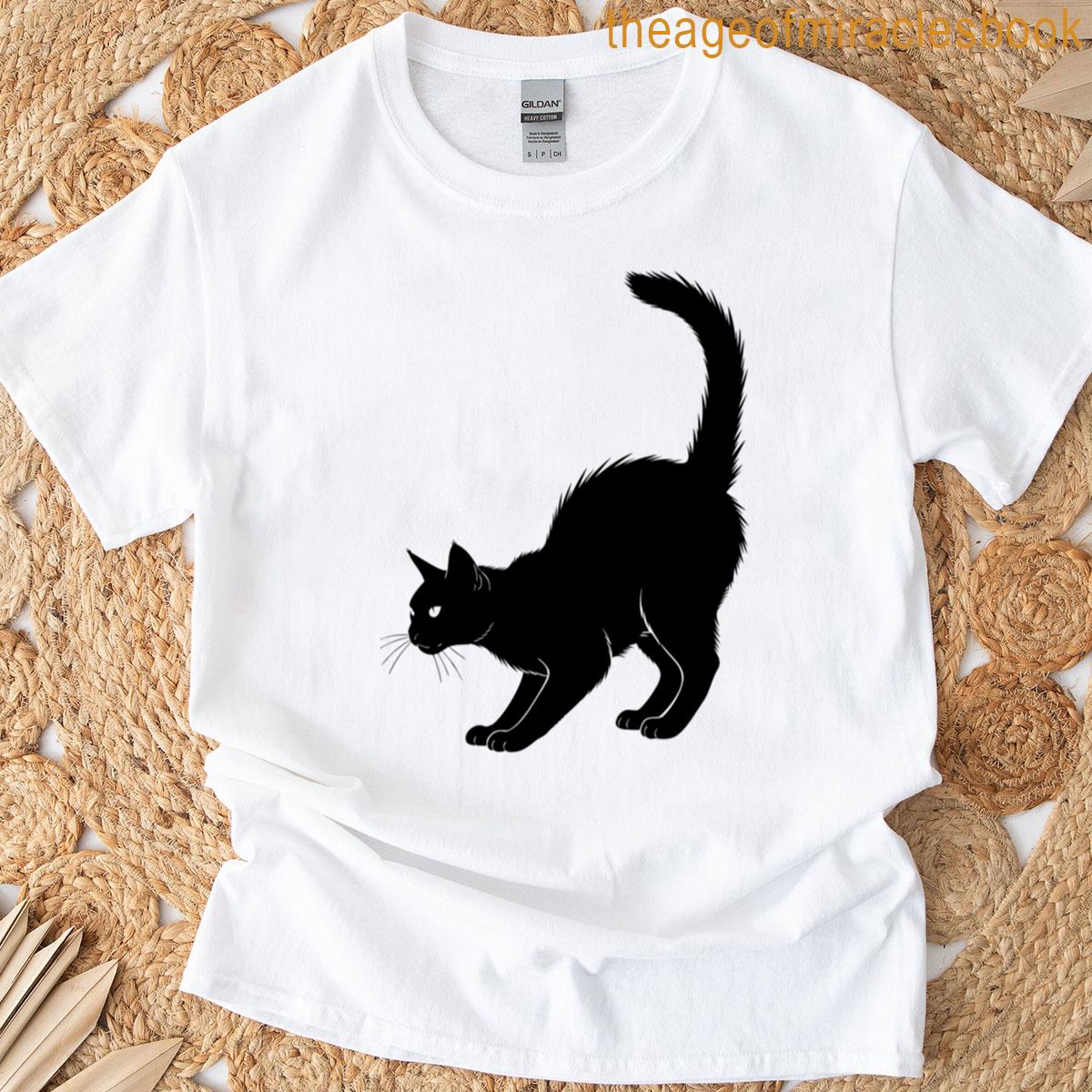 Scared Black Cat Halloween Silhouette T-shirt