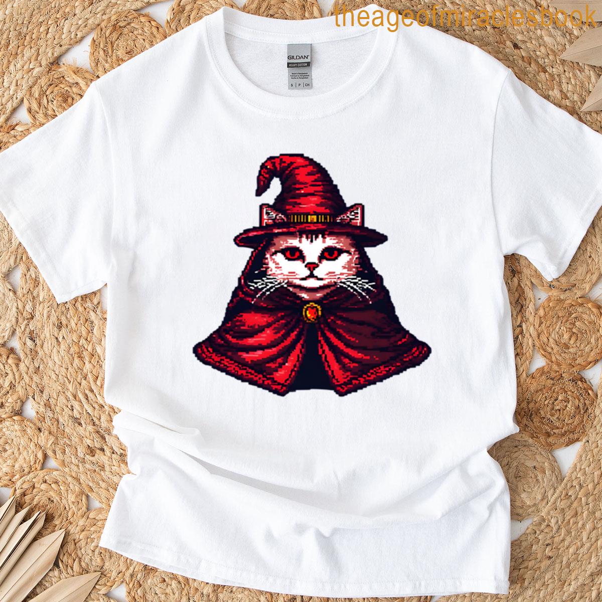 Wizard Cat Witch Pixel Art T-shirt