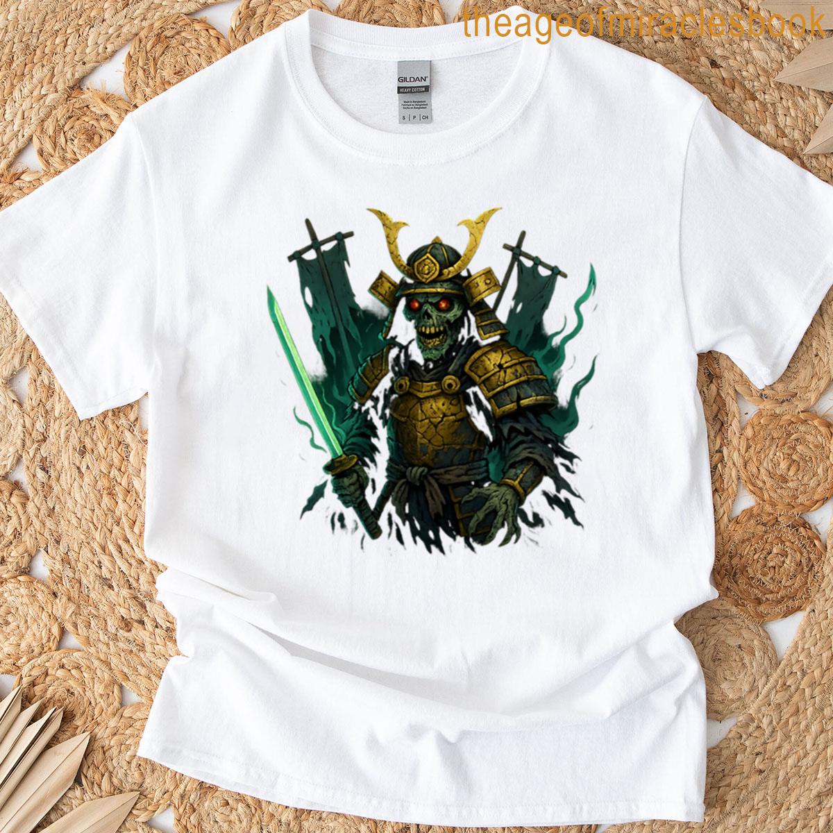 Zombie Samurai Shogun With Glowing Katana T-shirt