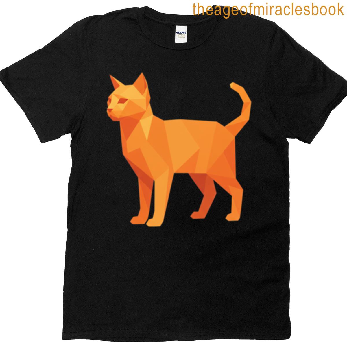 Bright Orange Geometric Cat T-shirt