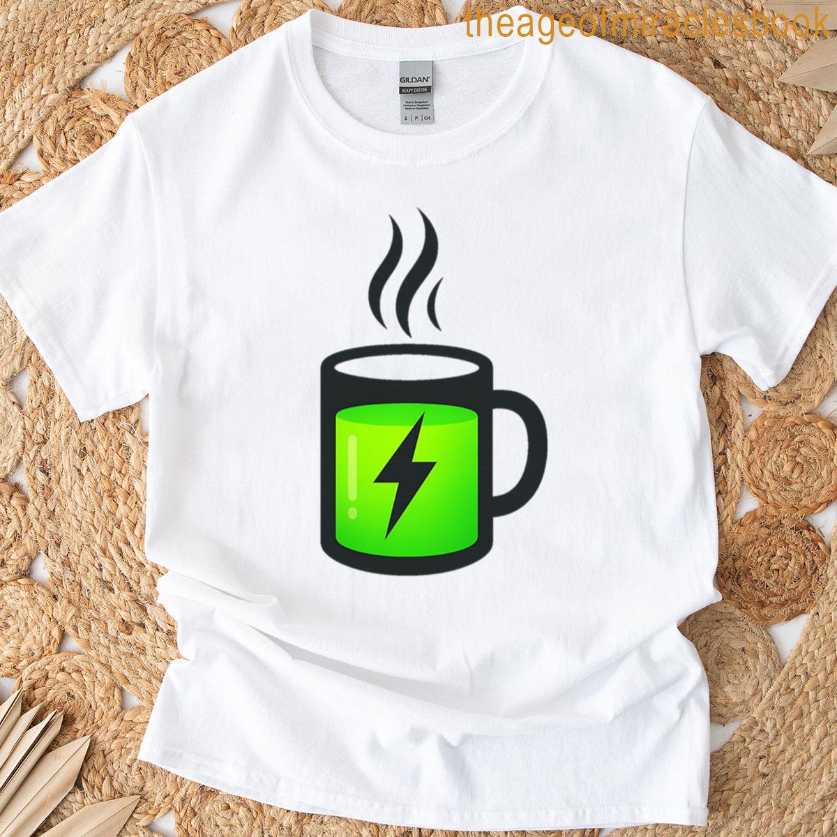 Charged Brew Coffee Battery Sticker T-shirt