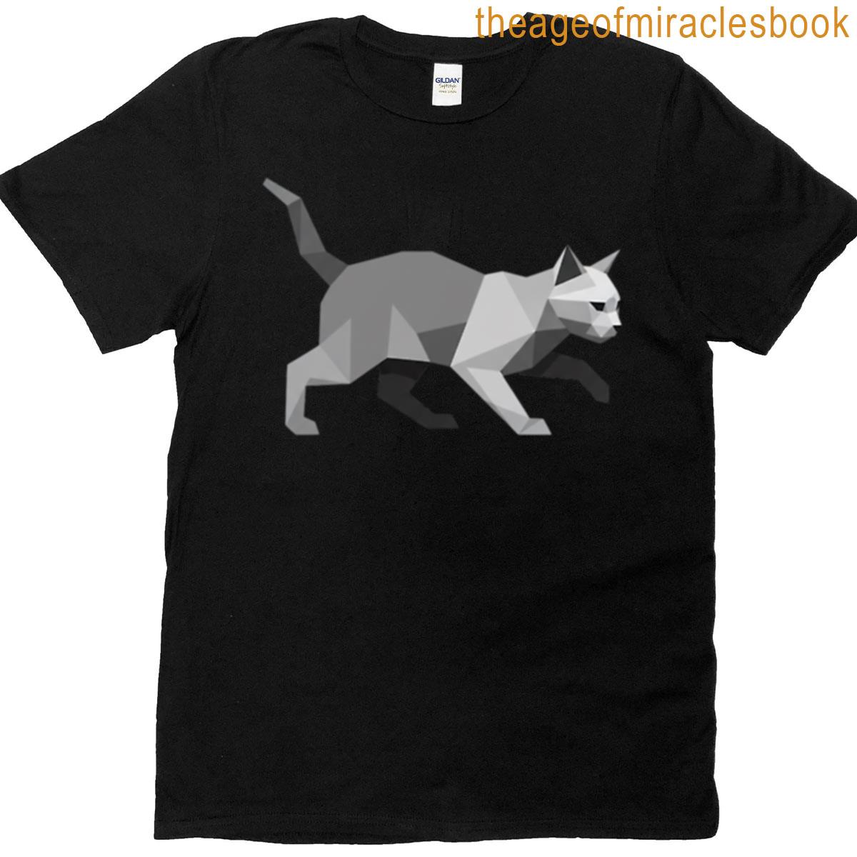 Gray Geometric Cat Stalking T-shirt