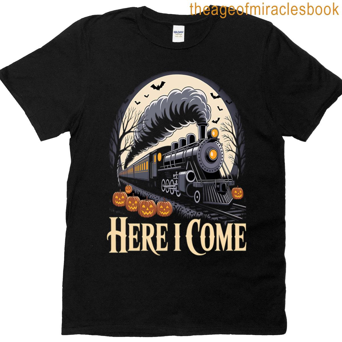 Halloween Here I Come Train Pumpkin Funny T-shirt