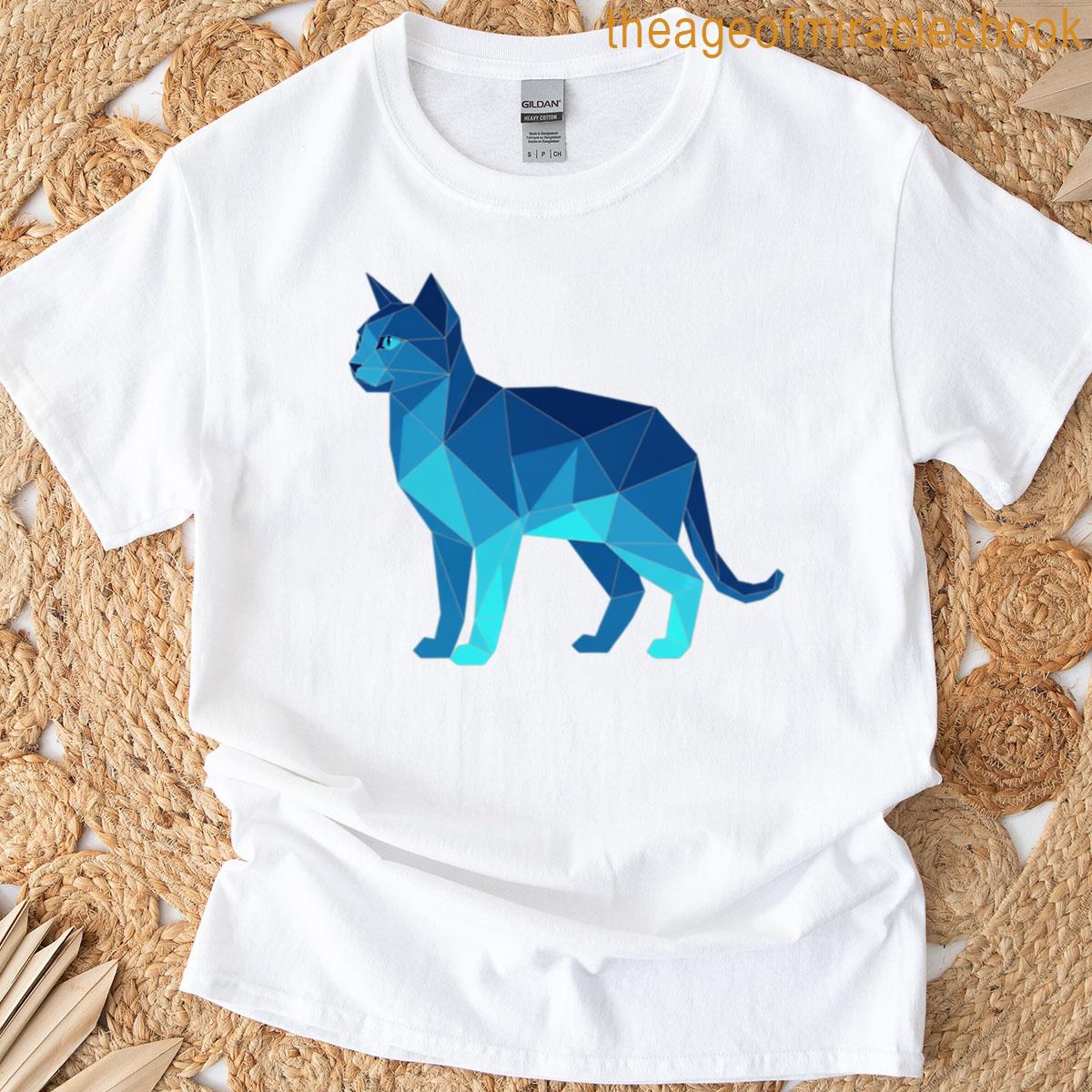 Minimalist Geometric Blue Cat T-shirt
