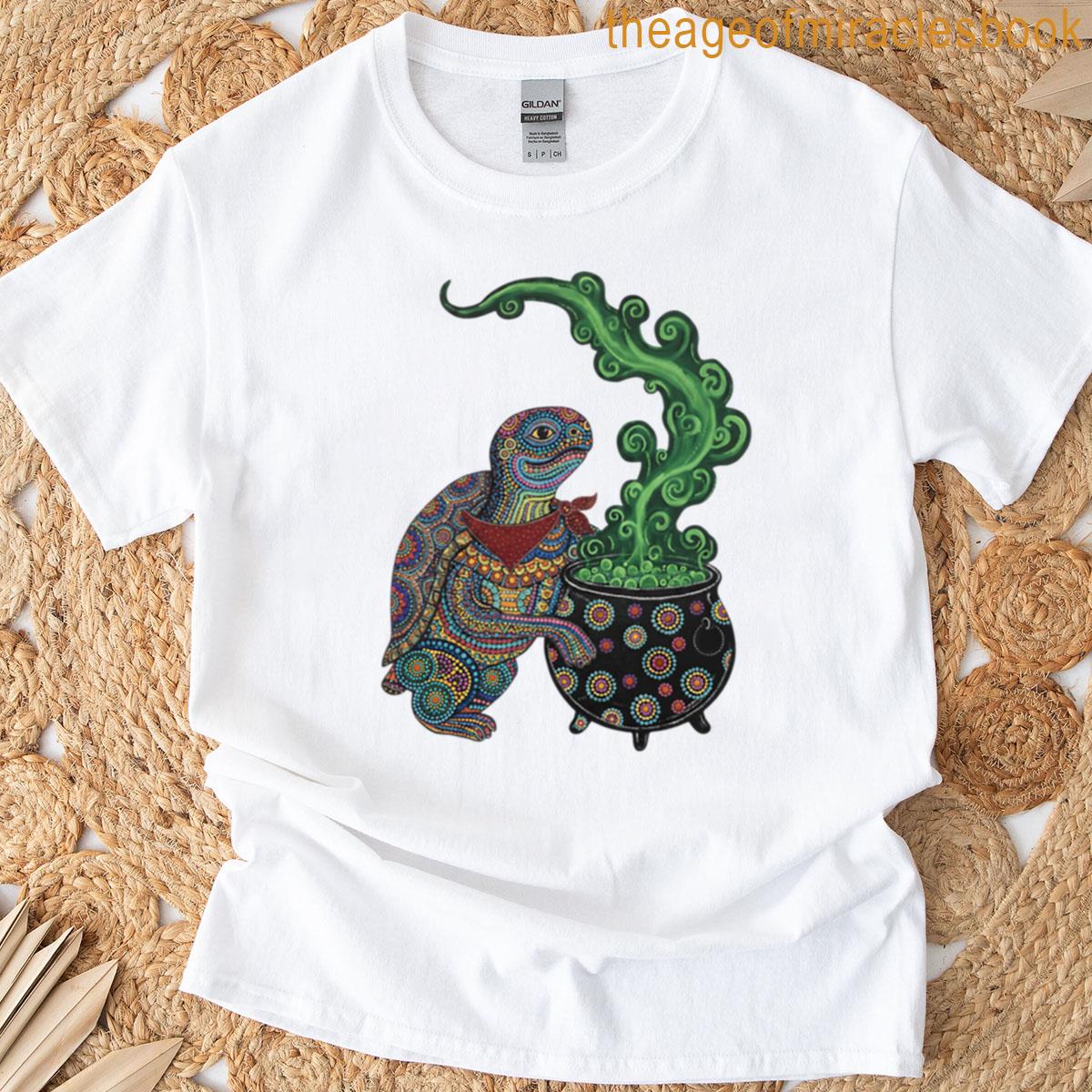 Slow Magic Turtle Witch – Psychedelic Dot Art T-shirt