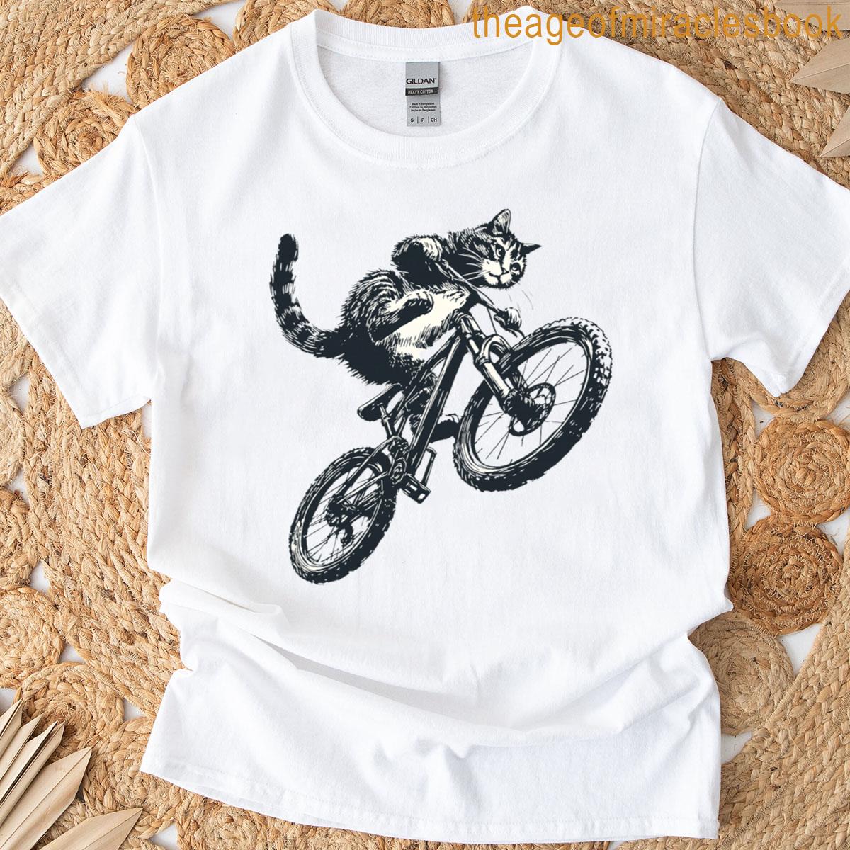 Funny Black Cat Riding Bicycle T-shirt