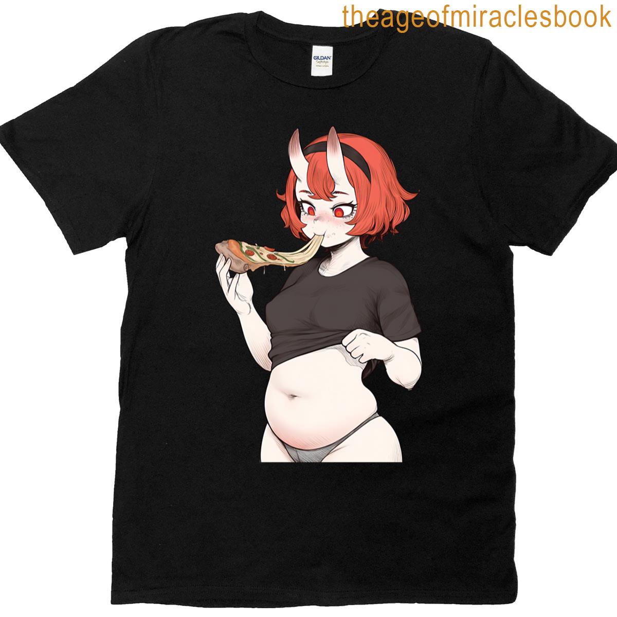 Hungry Devil Waifu Eating Pizza T-shirt