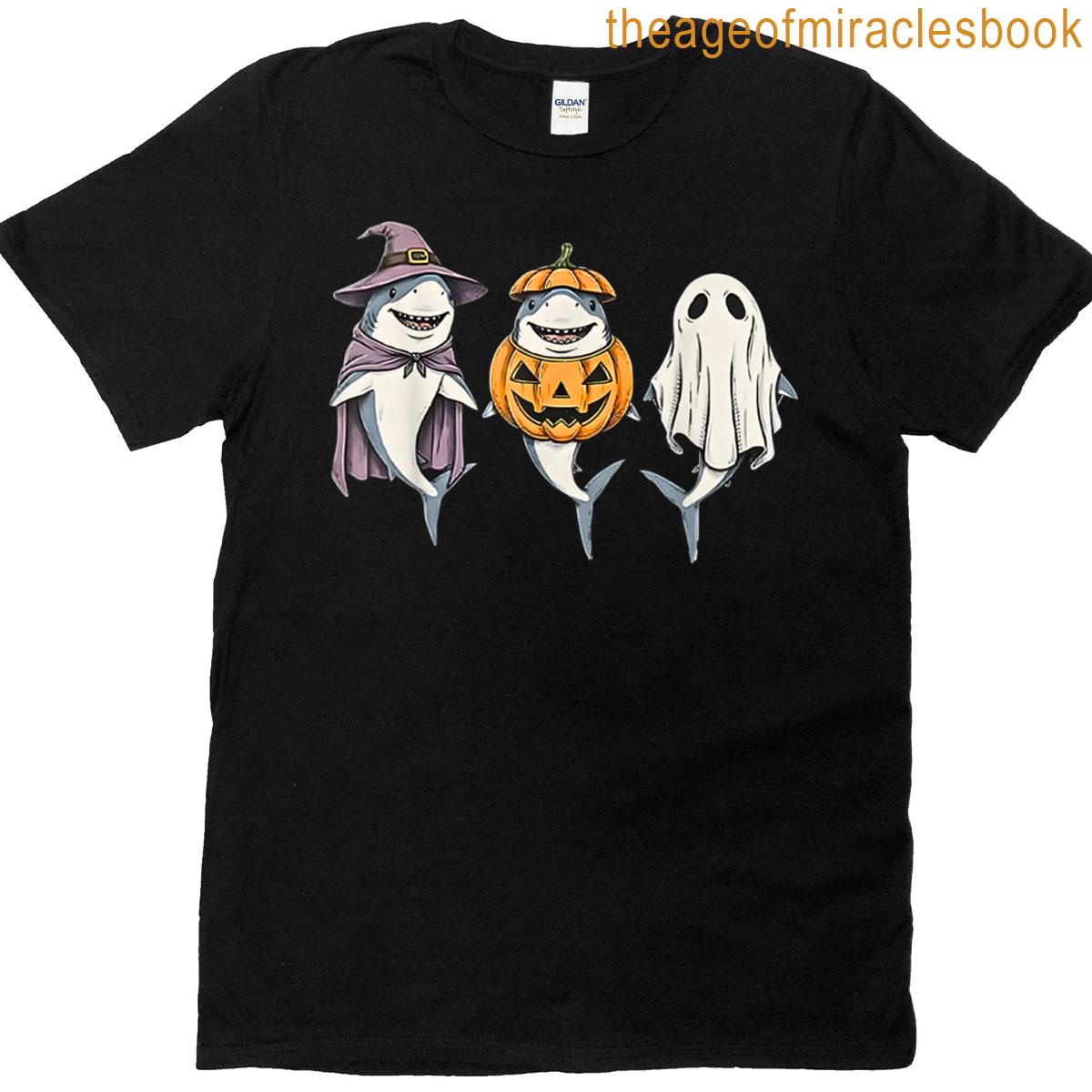 Spooky Shark Pumpkin Witch Ghost Halloween T-shirt
