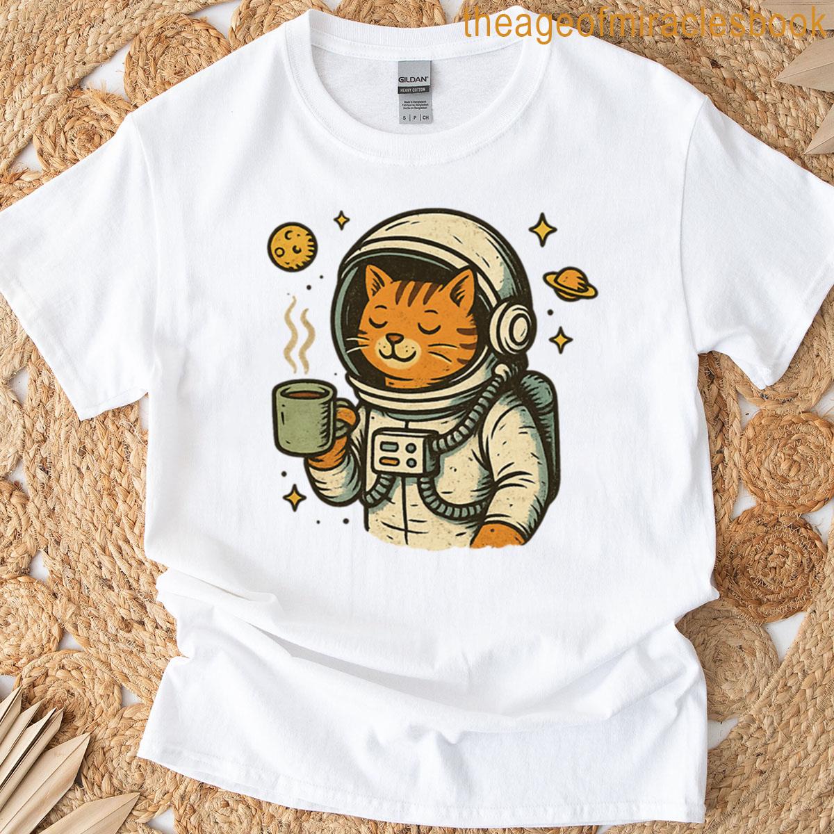 Coffee Drinking Astronaut Cat Boxy T-shirt
