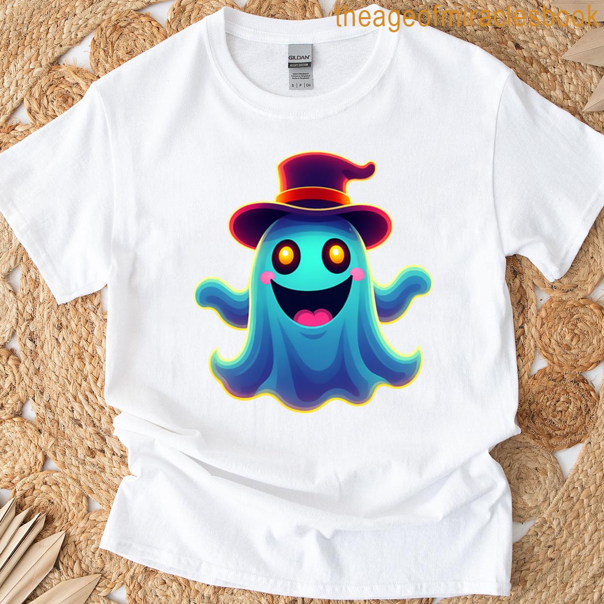 Cute Glowing Ghost With Witch Hat Oversized T-shirt