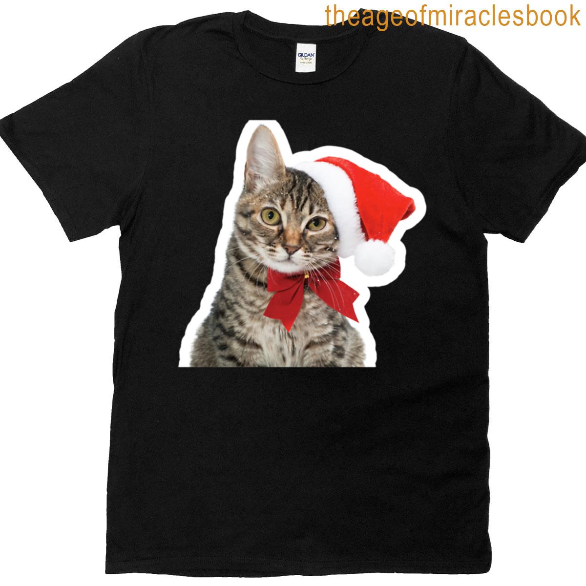 Funny Tabby Cat In Santa Hat T-shirt