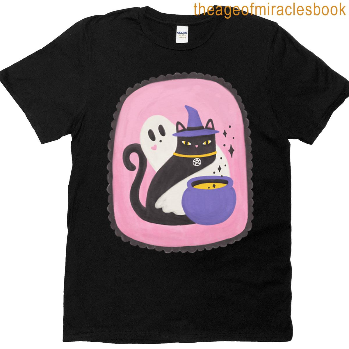 Hexes And Ooooos Witch Cat And Ghost T-shirt