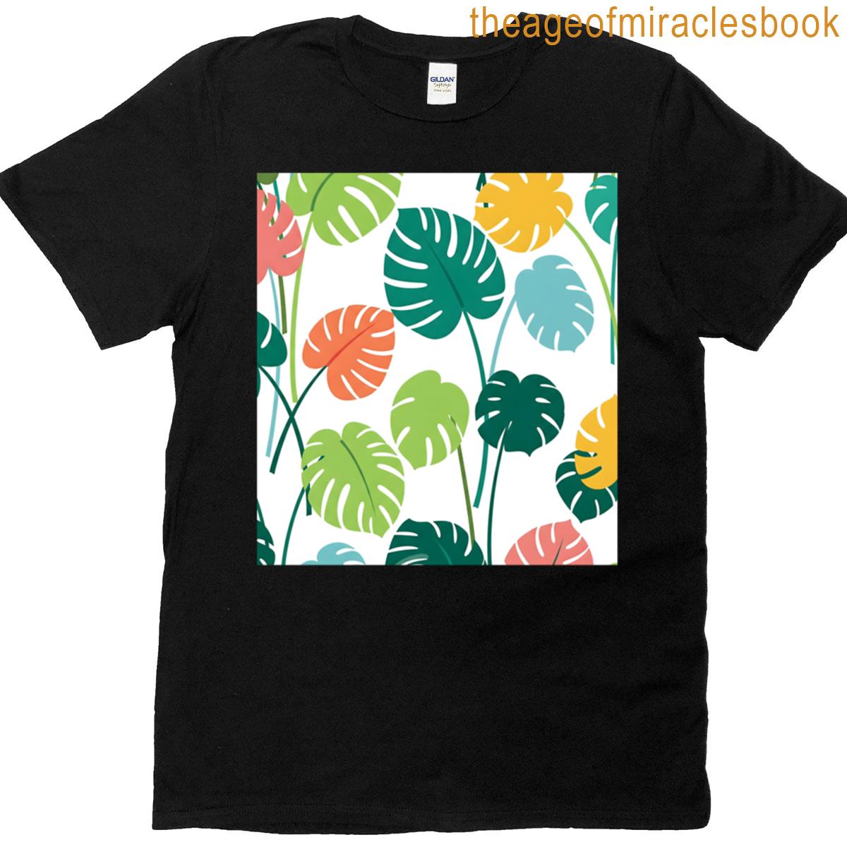 Pastel Monstera Leaves Minimal Tropical Pattern T-shirt