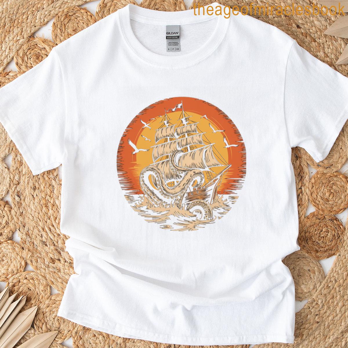 Pirate Ship Giant Octopus T-shirt