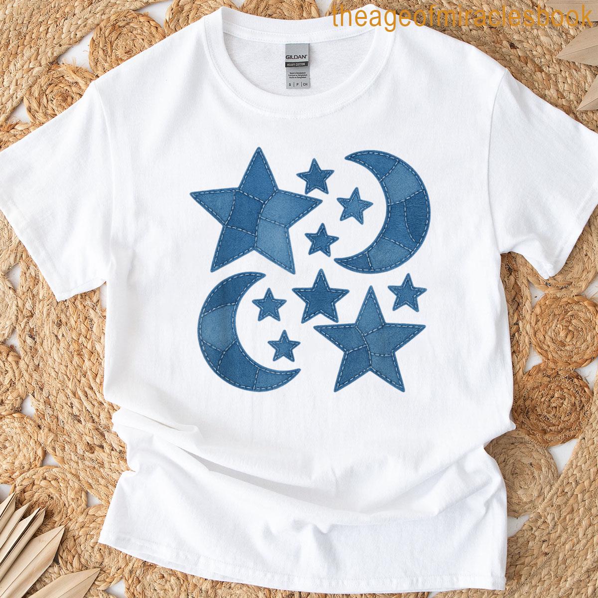 Space Denim Patchwork Aesthetic Vintage T-shirt