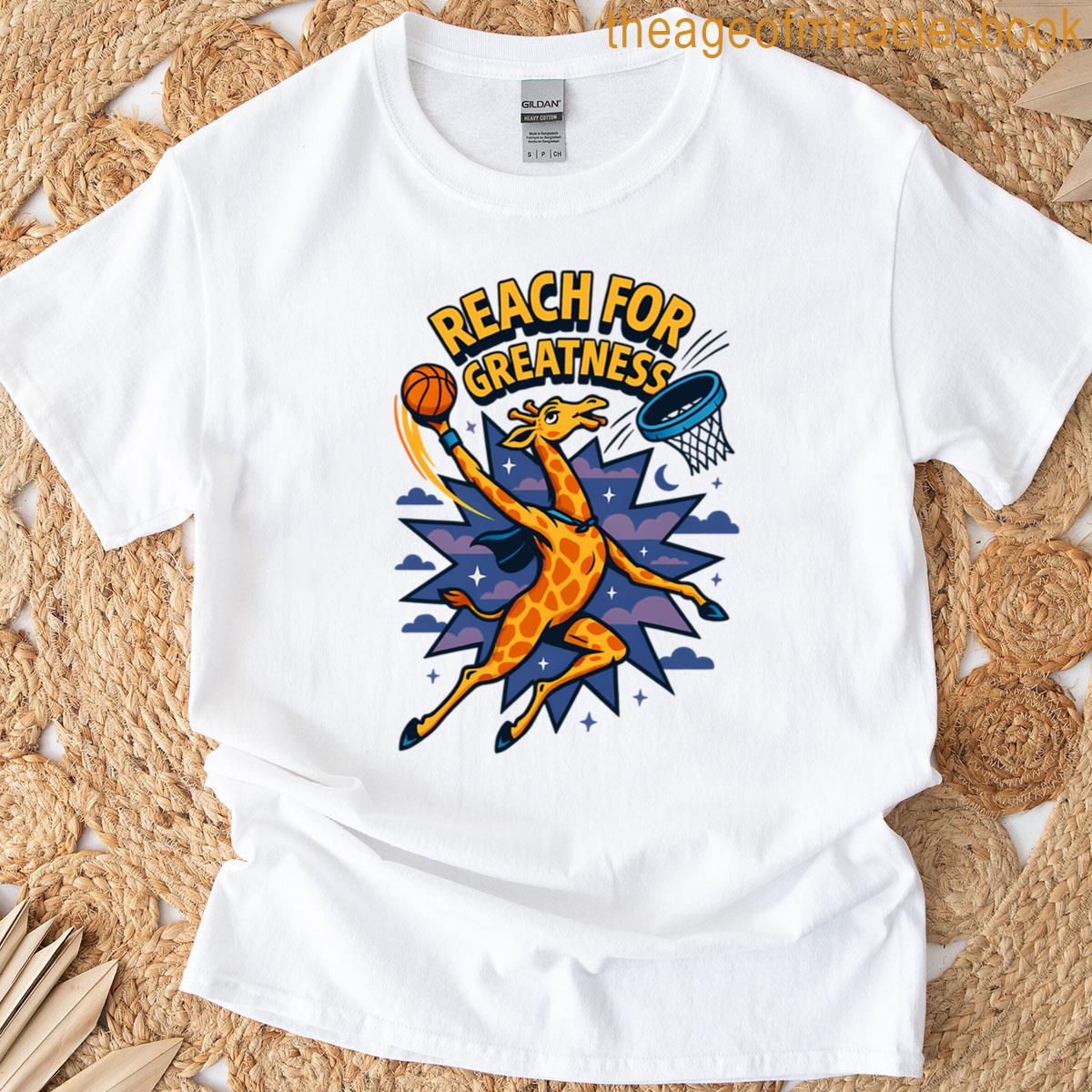 Comic Giraffe Dunking Basketball Leaping Stars Tee T-shirt