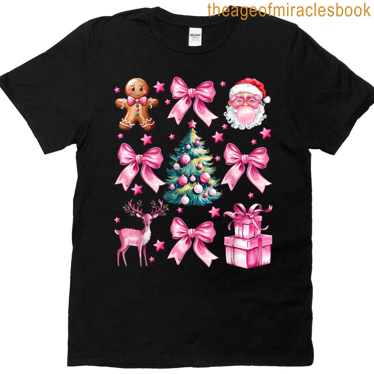 Coquette Bow Pink Christmas Tree T-shirt