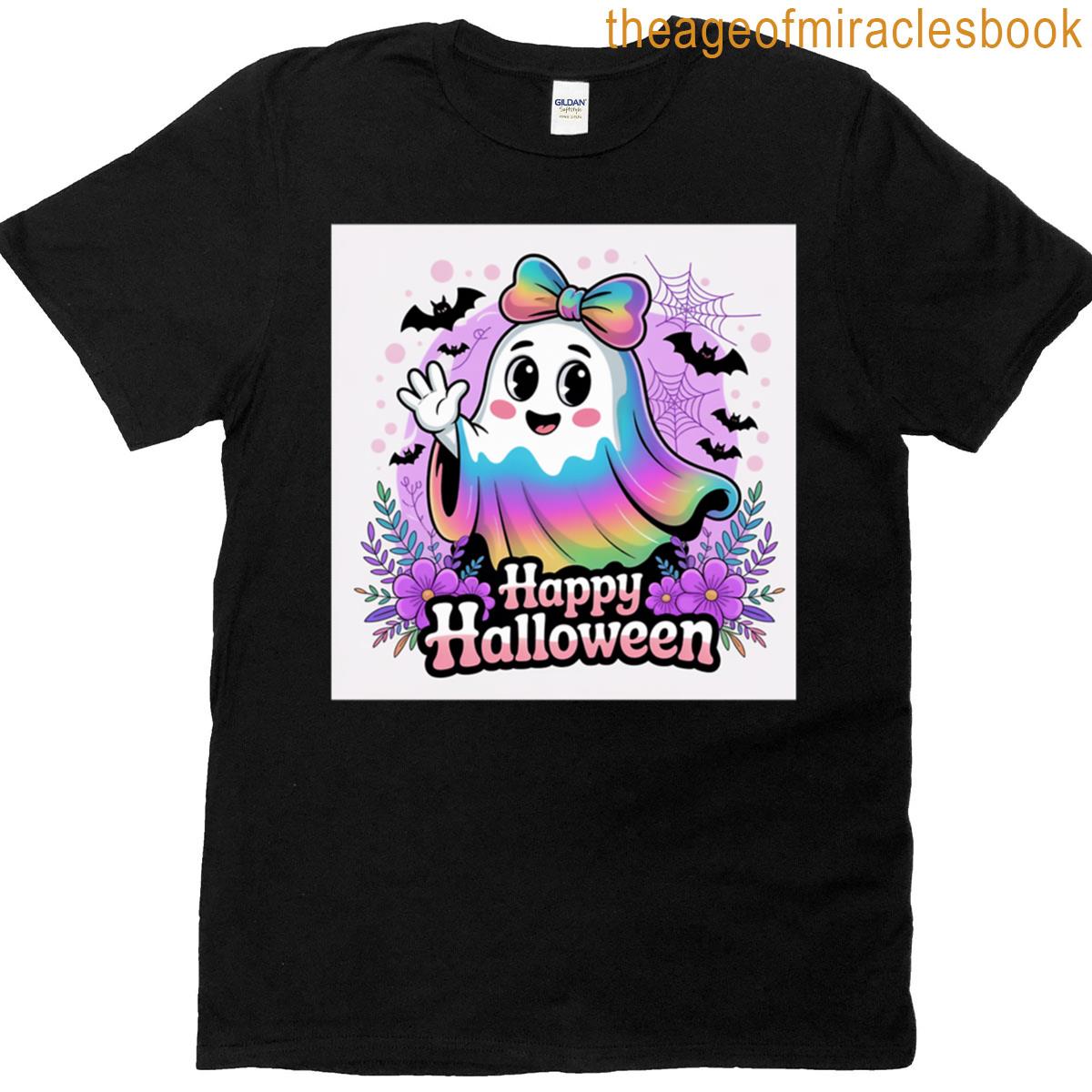 Cute Rainbow Ghost Happy Halloween Design T-shirt