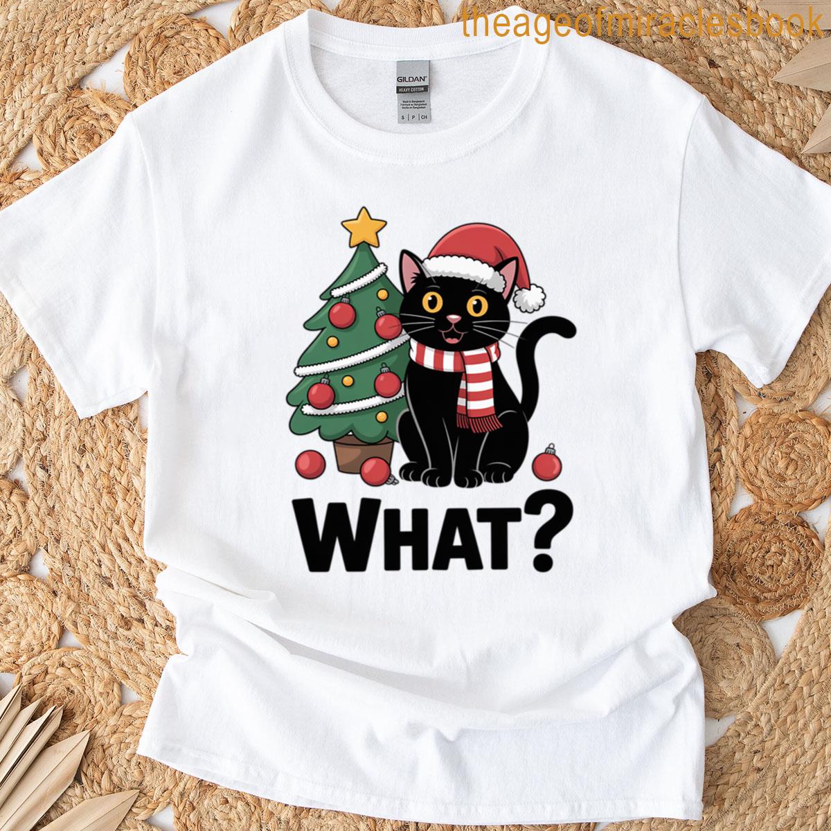 Funny Cat Pushing Christmas Tree Xmas T-shirt