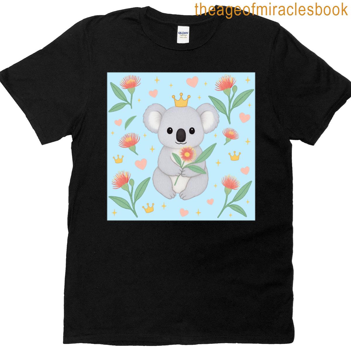 Koala With Eucalyptus Flowers Blue Background T-shirt