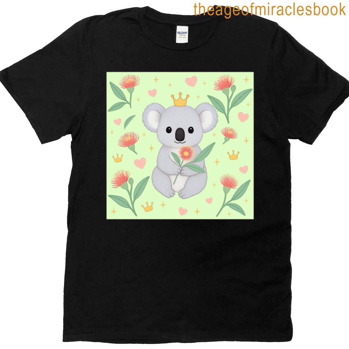 Koala With Eucalyptus Flowers Green Background T-shirt