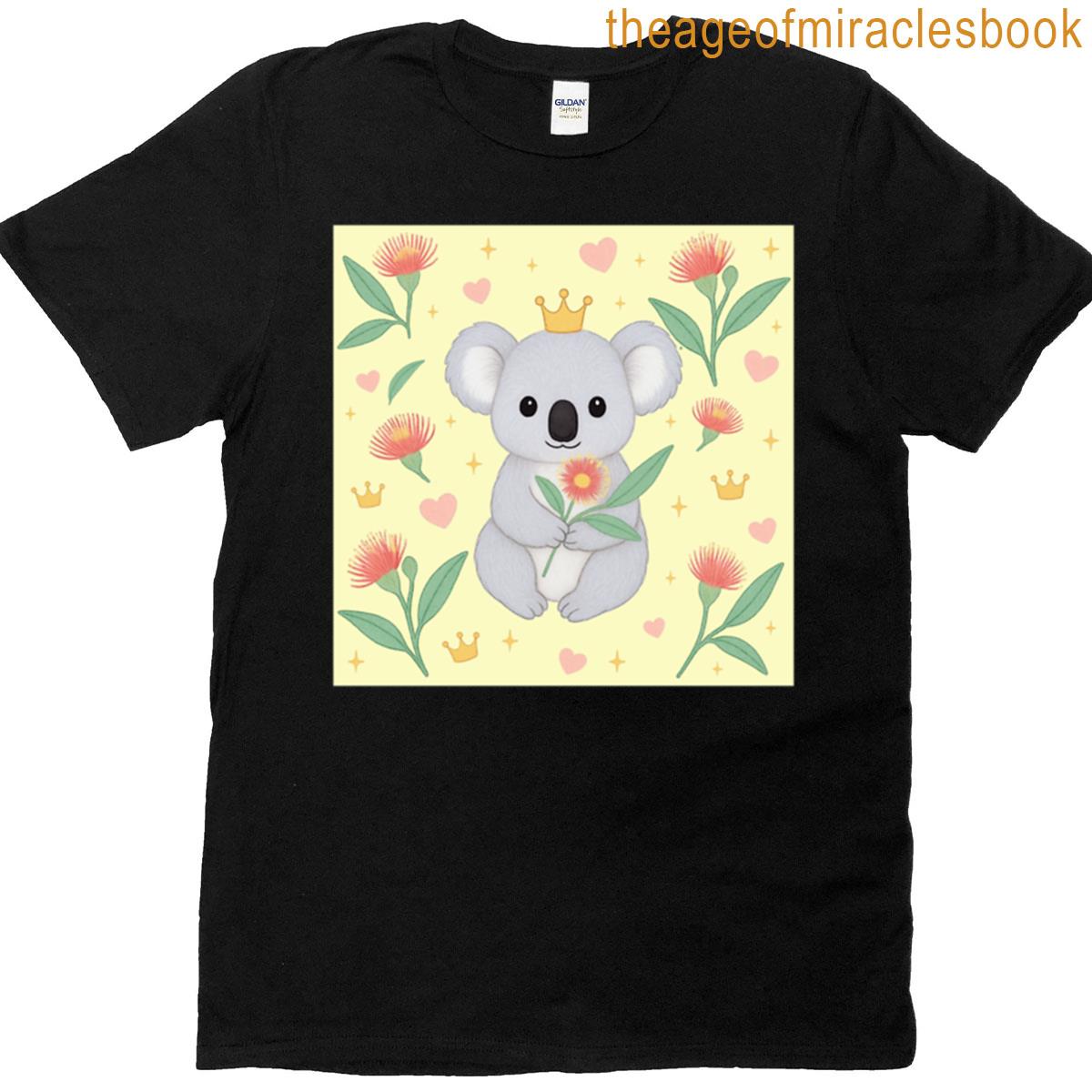 Koala With Eucalyptus Flowers Yellow Background T-shirt
