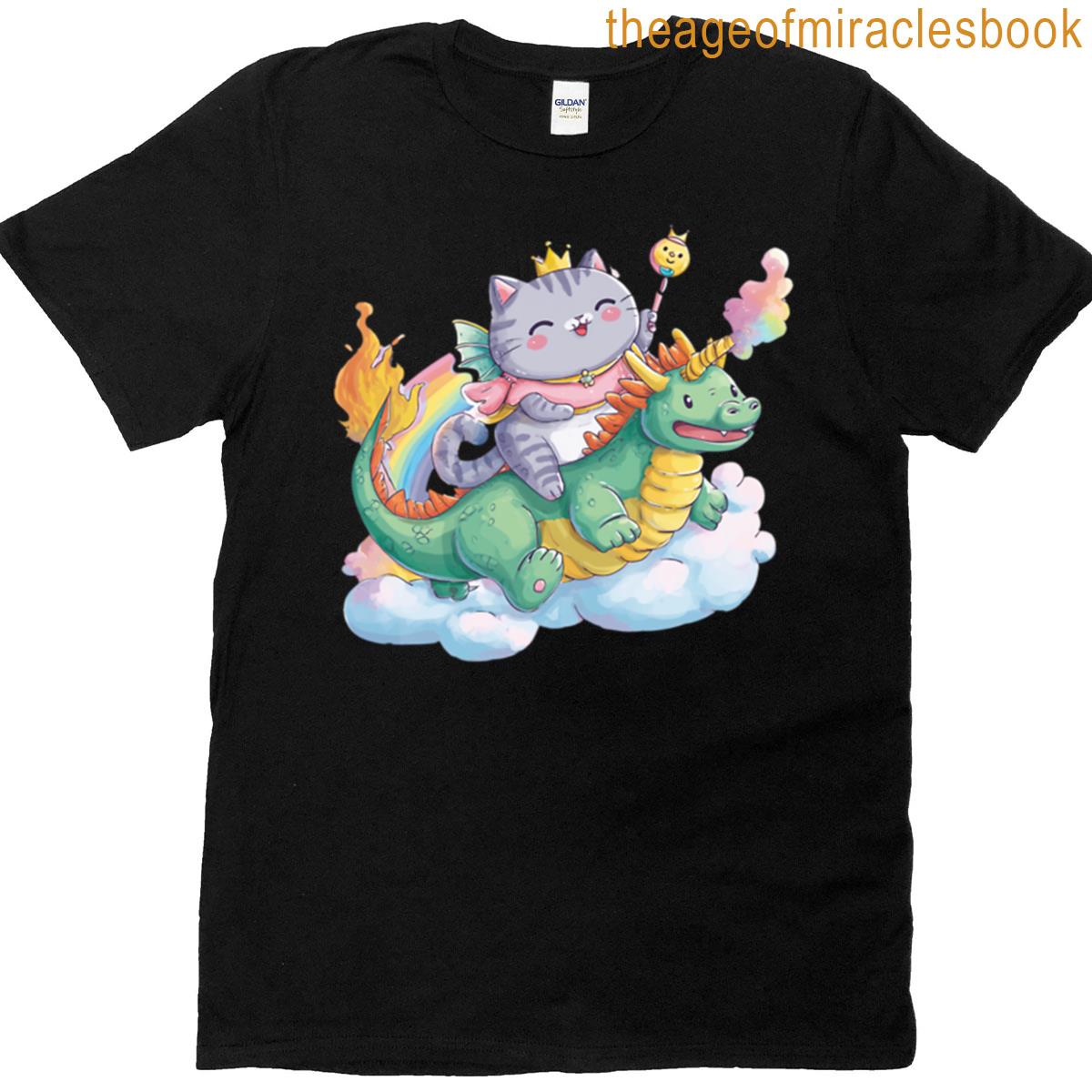 Cute Cat Princess Riding Dragon T-shirt