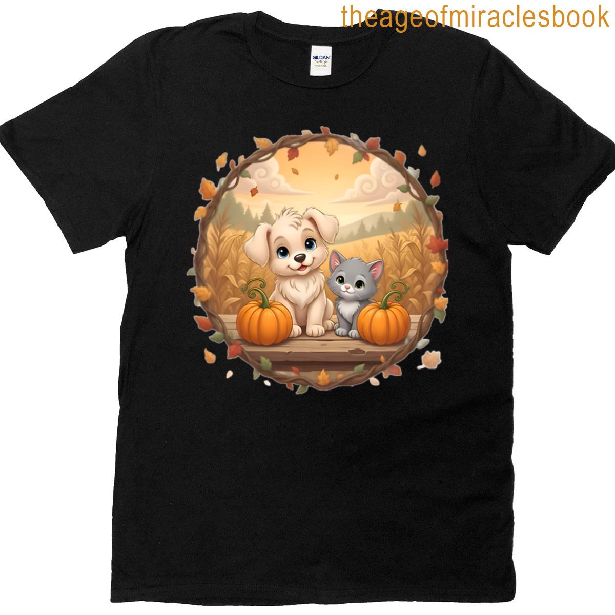 Cute Fall Design With Puppy Kitten T-shirt