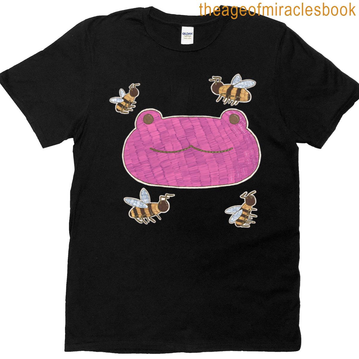 Frog And Bees Illustration Embroidery Texture T-shirt