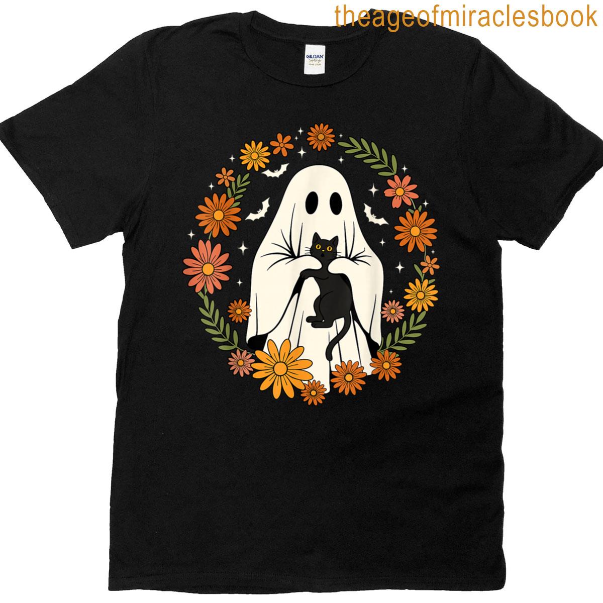 Halloween Ghost Black Cat Cute Funny T-shirt