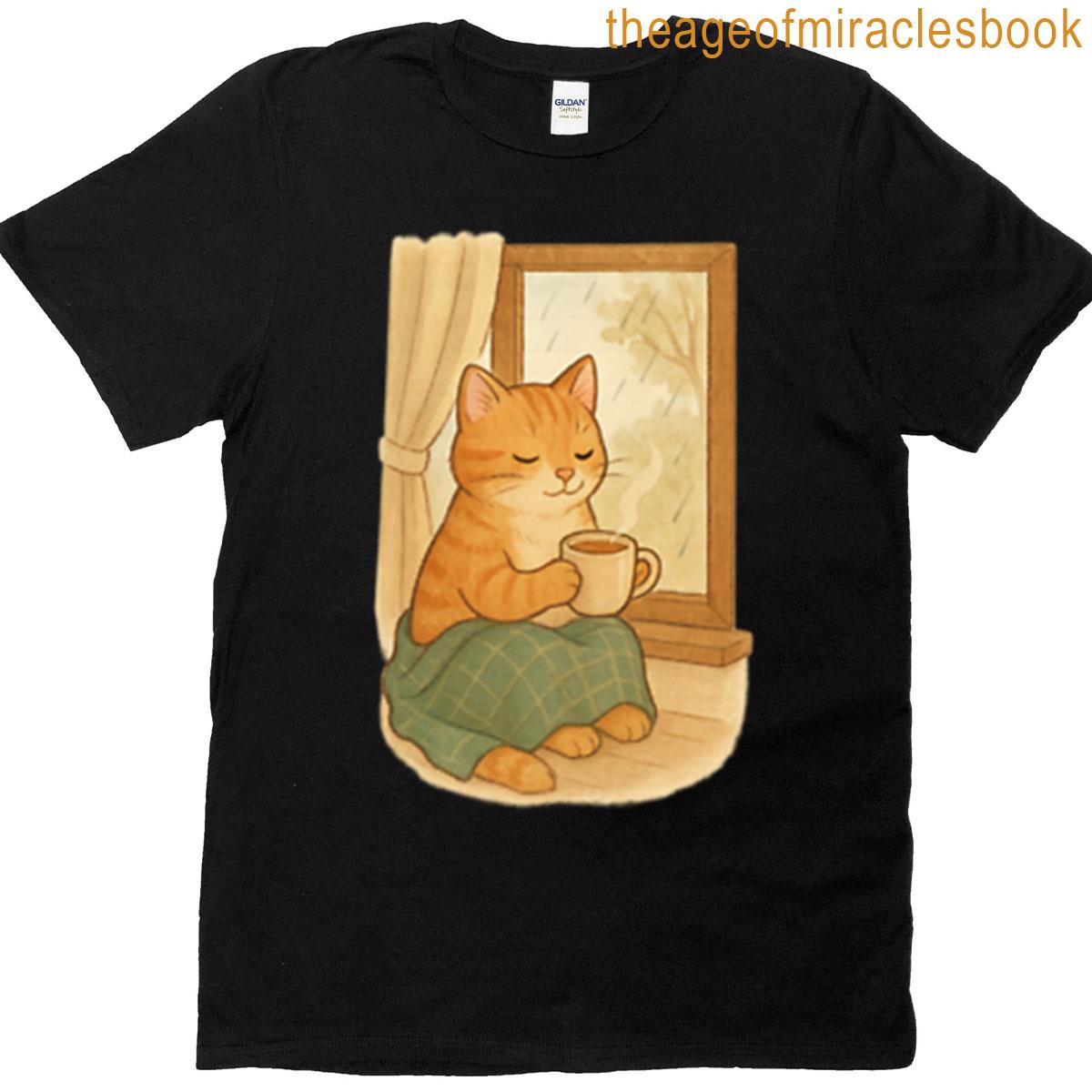 Cat Drinking Tea By The Window T-shirt
