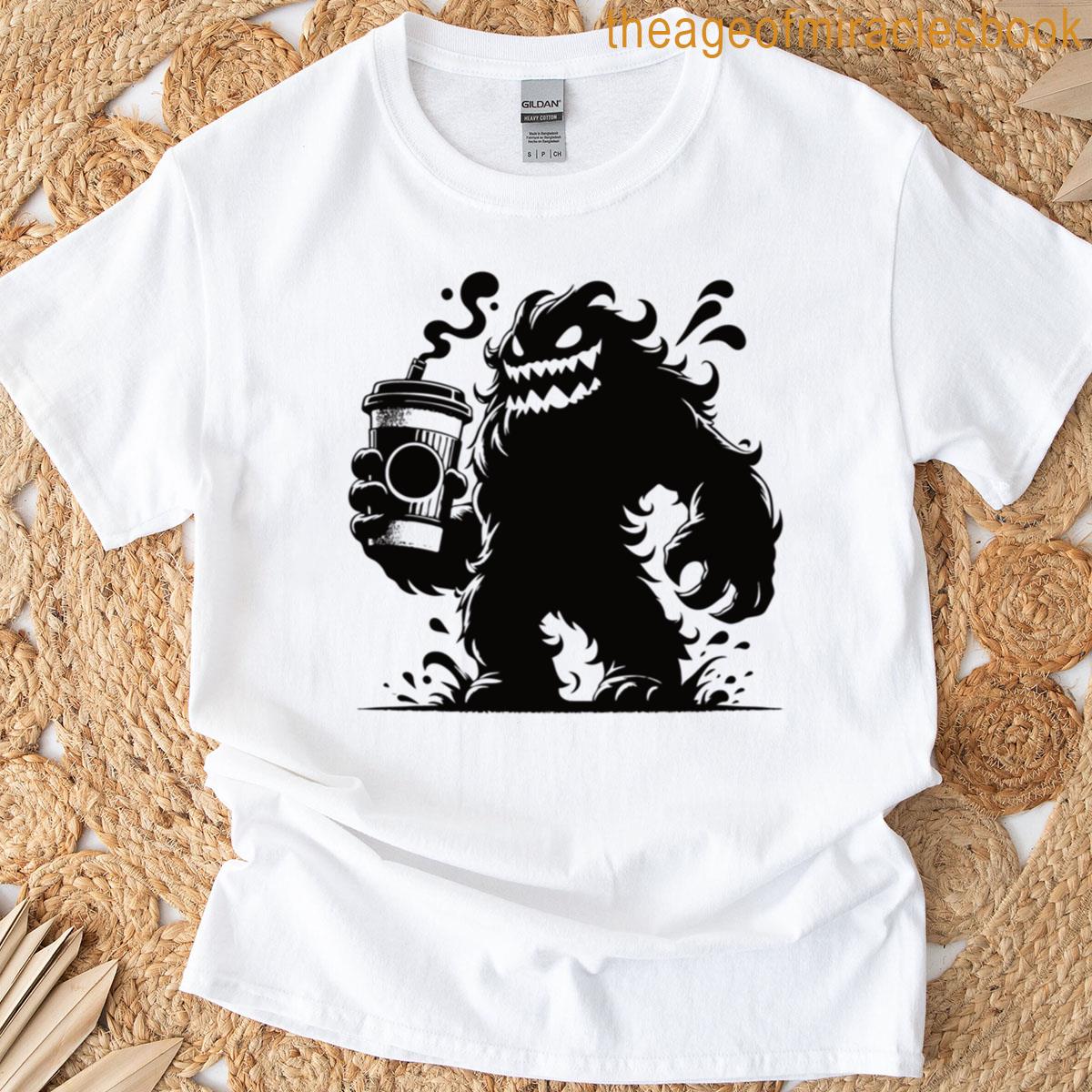Funny Coffee Monster Comic Design T-shirt