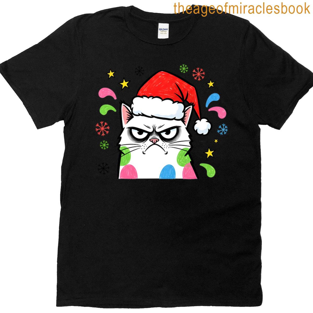 Grumpy Christmas Cat With Santa Hat T-shirt