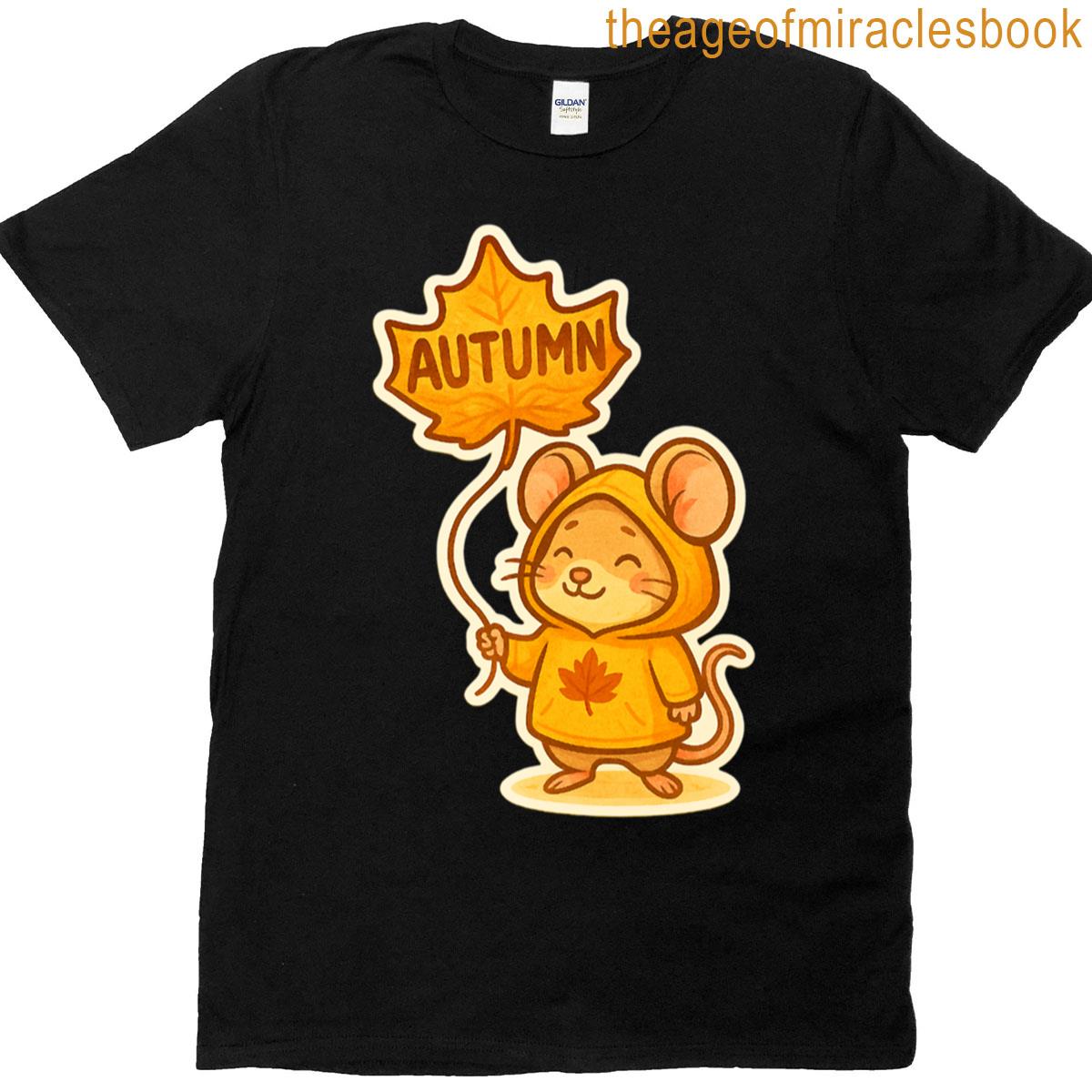 Leaf Mouse Autumn Cartoon Sticker T-shirt