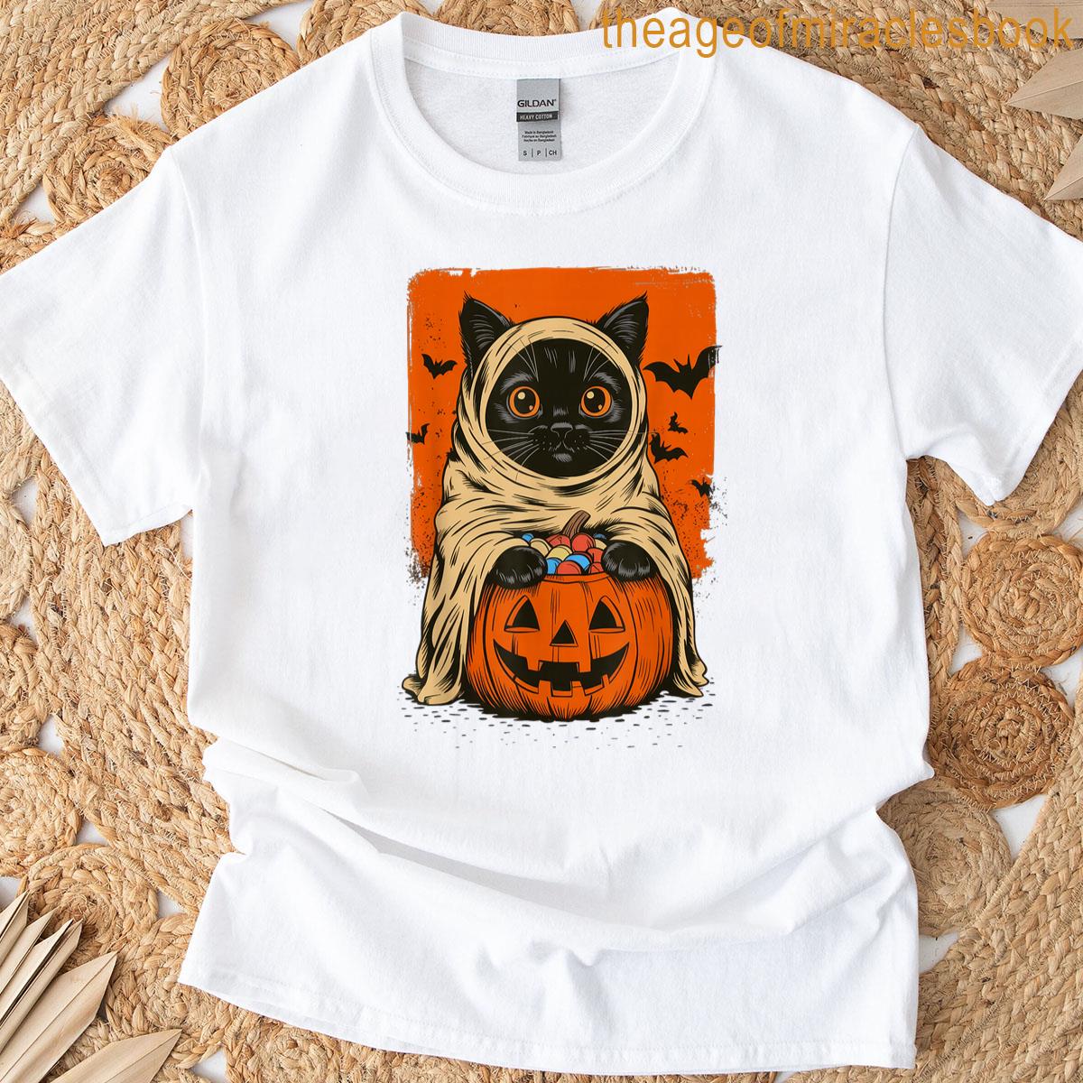 Black Cat Halloween Pumpkin T-shirt