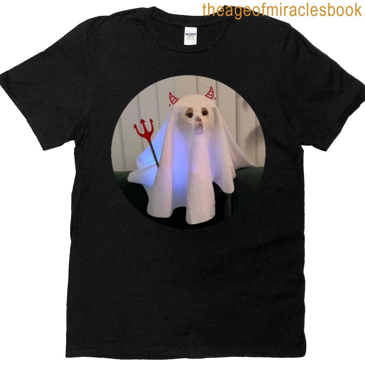 Devil Ghost Cat Cute Spooky Halloween Meme Cat T-shirt