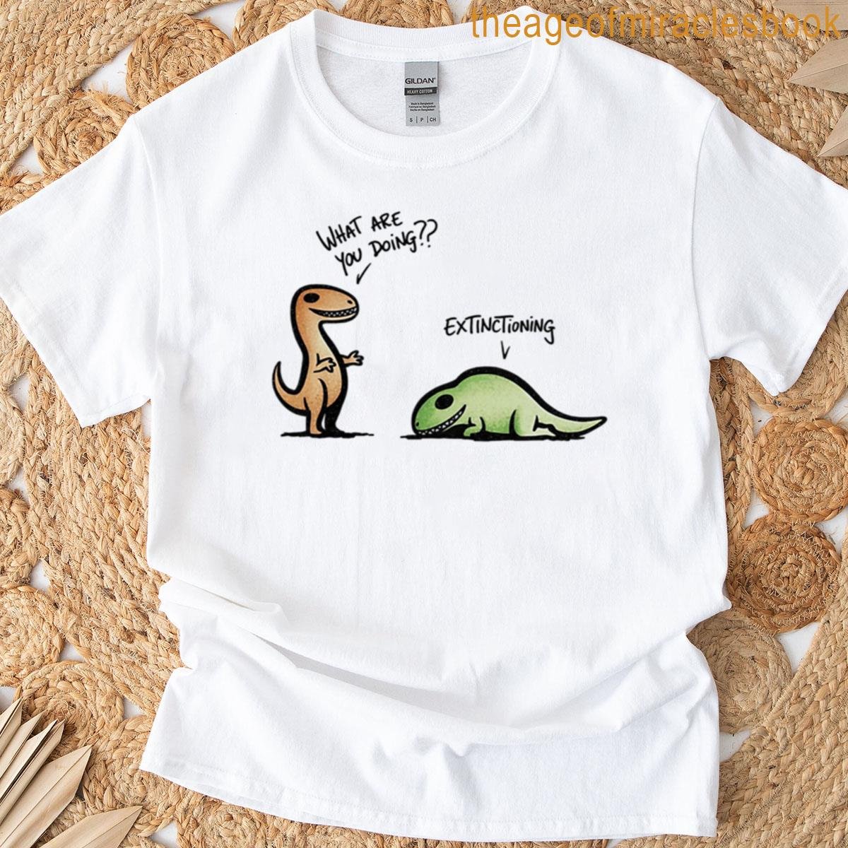 Funny Extinctioning Dinosaur Cartoon Design T-shirt