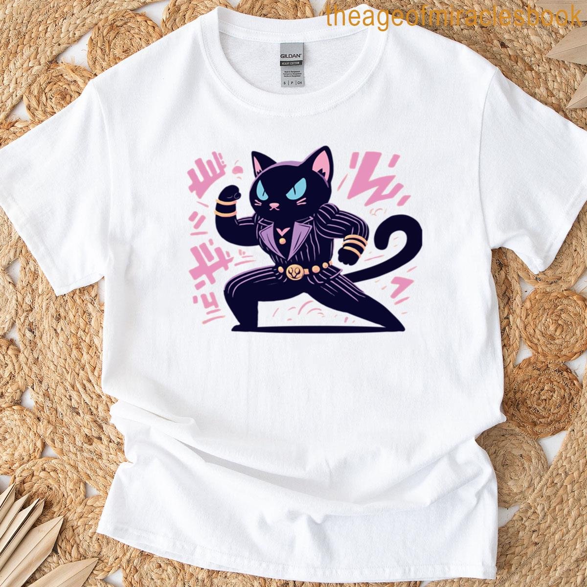 Midnight Cat Pinstripes T-shirt