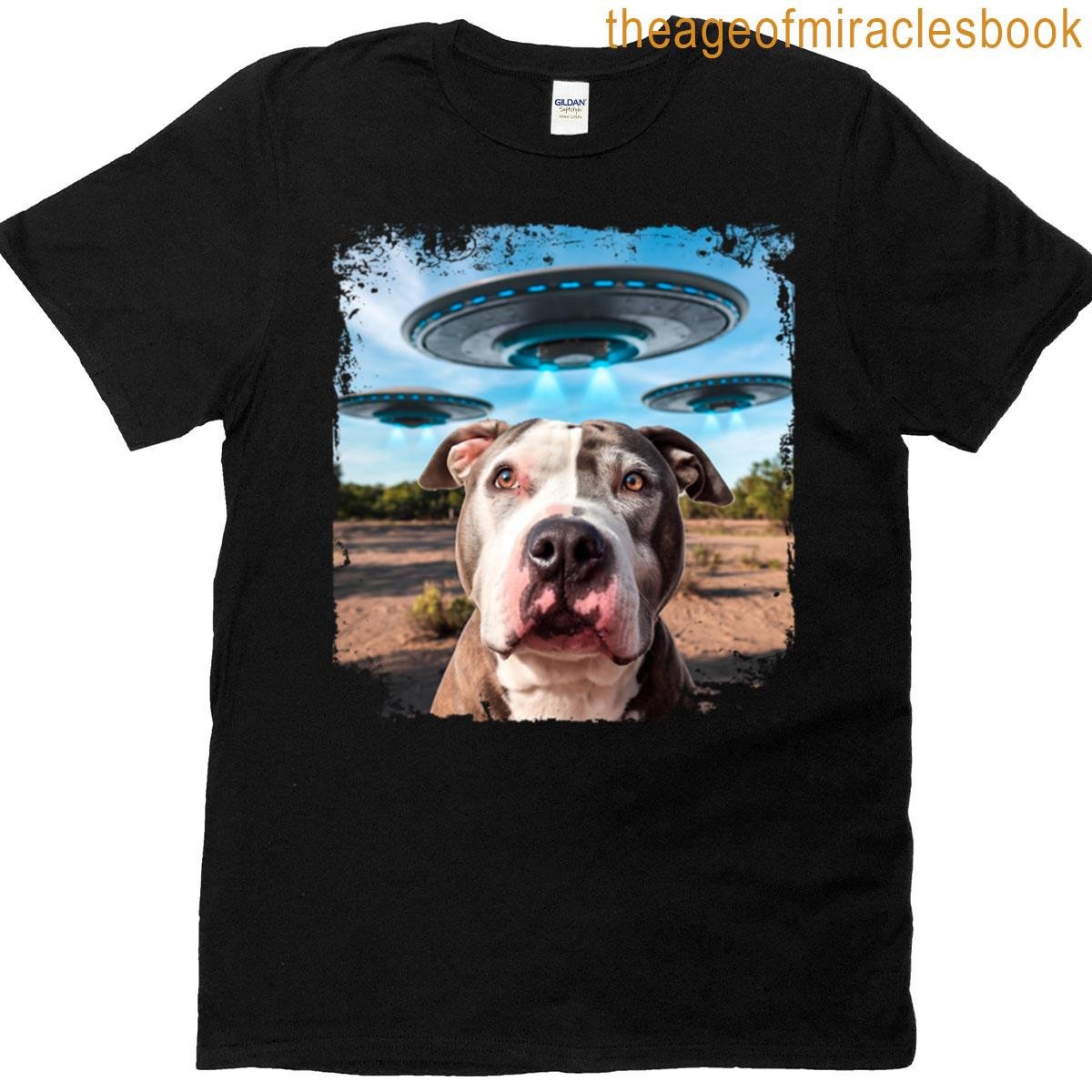 Pitbull Dog Ufo Alien Encounter T-shirt