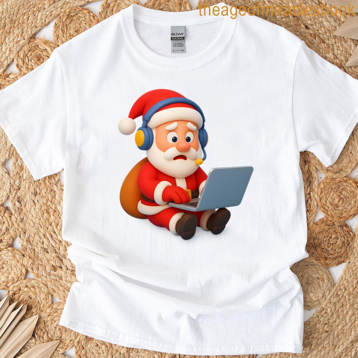 3d Santa Working On Laptop T-shirt 3d Santa Working On Laptop T-shirt