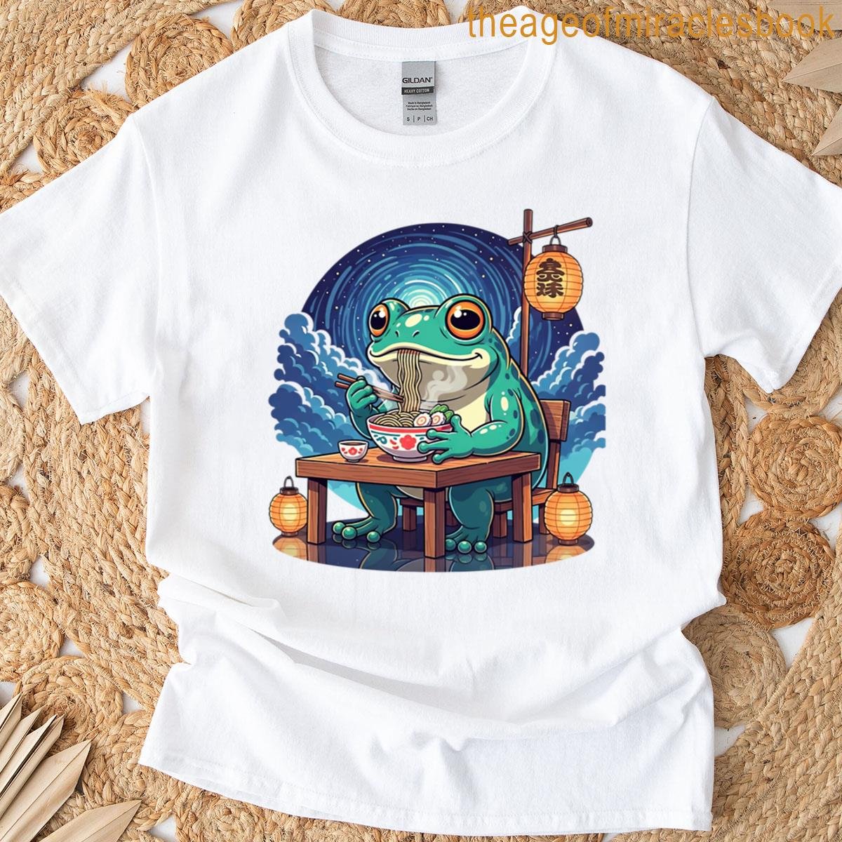 Cute Frog Ramen Night Scene T-shirt