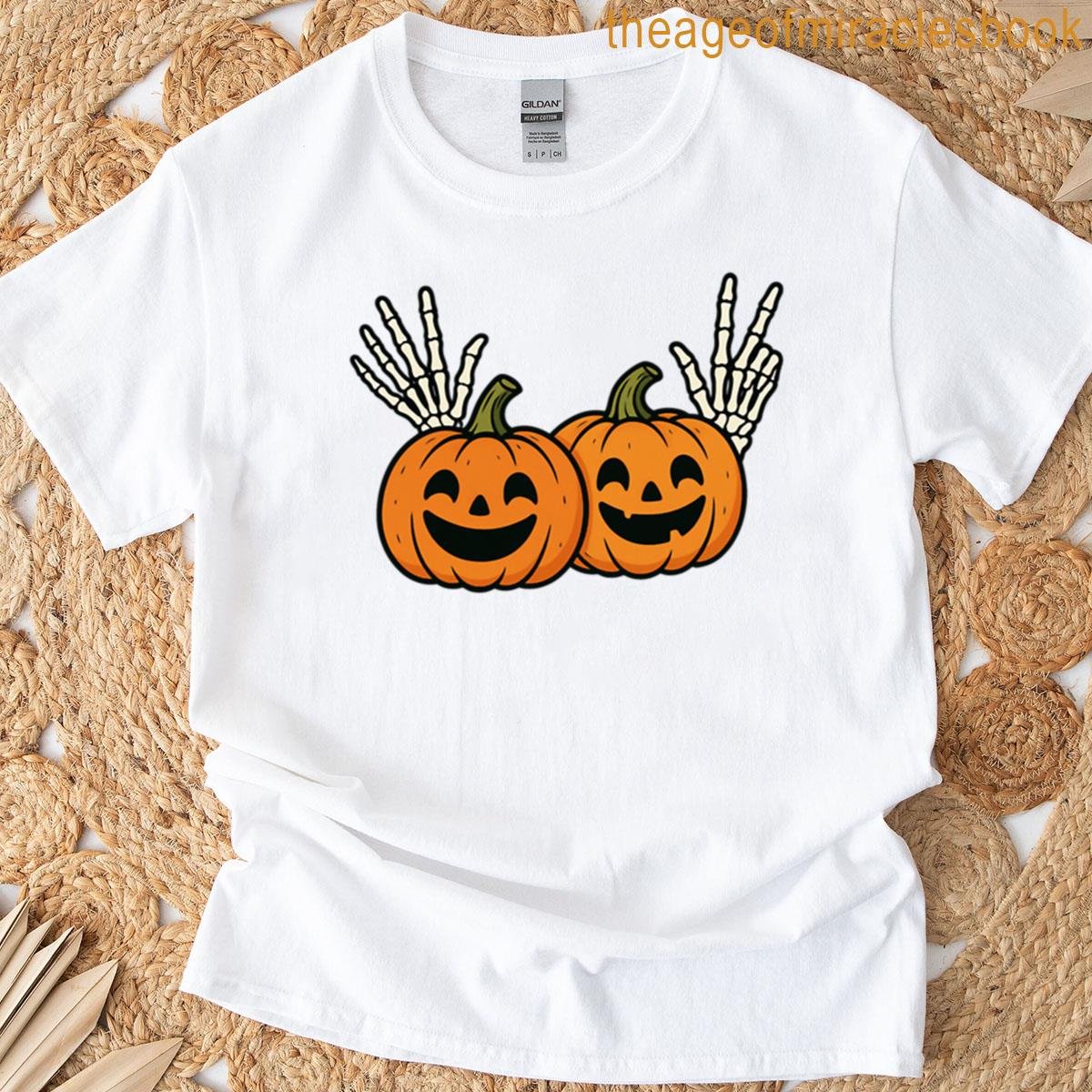 Cute Pumpkins And Skeleton Hands Oversized T-shirt