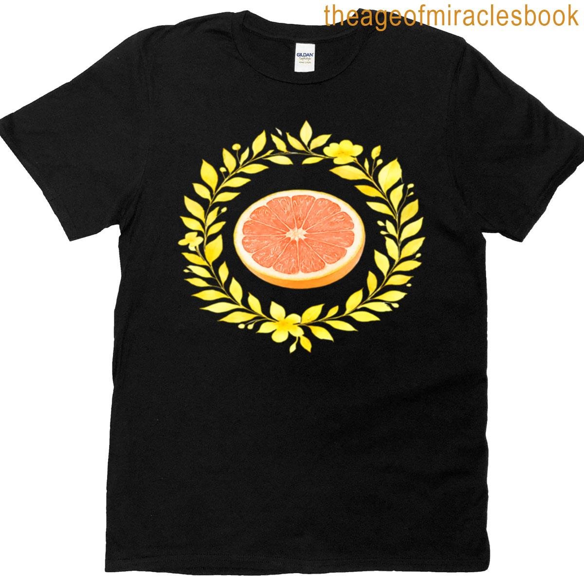 Pink Grapefruit With Yellow Leaves T-shirt