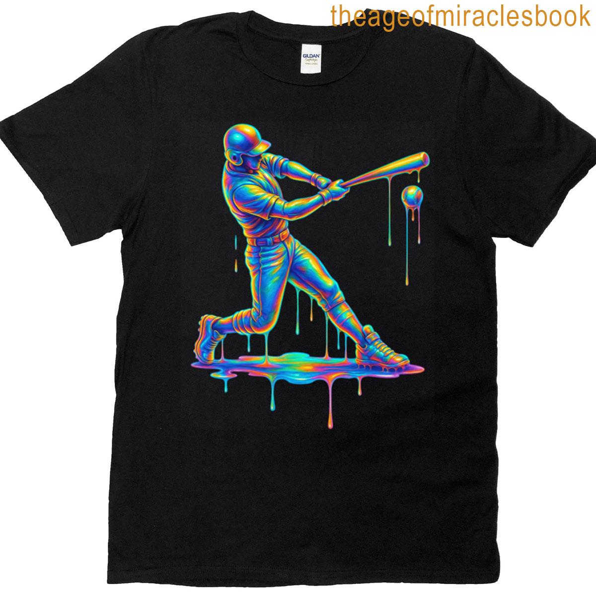Colorful Dripping Baseball Player Art T-shirt