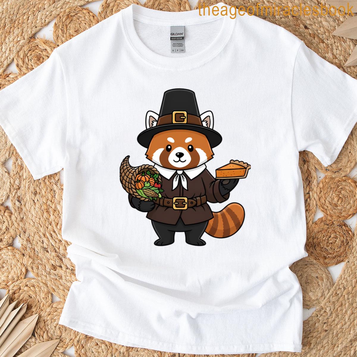 Cute Pilgrim Red Panda Thanksgiving T-shirt