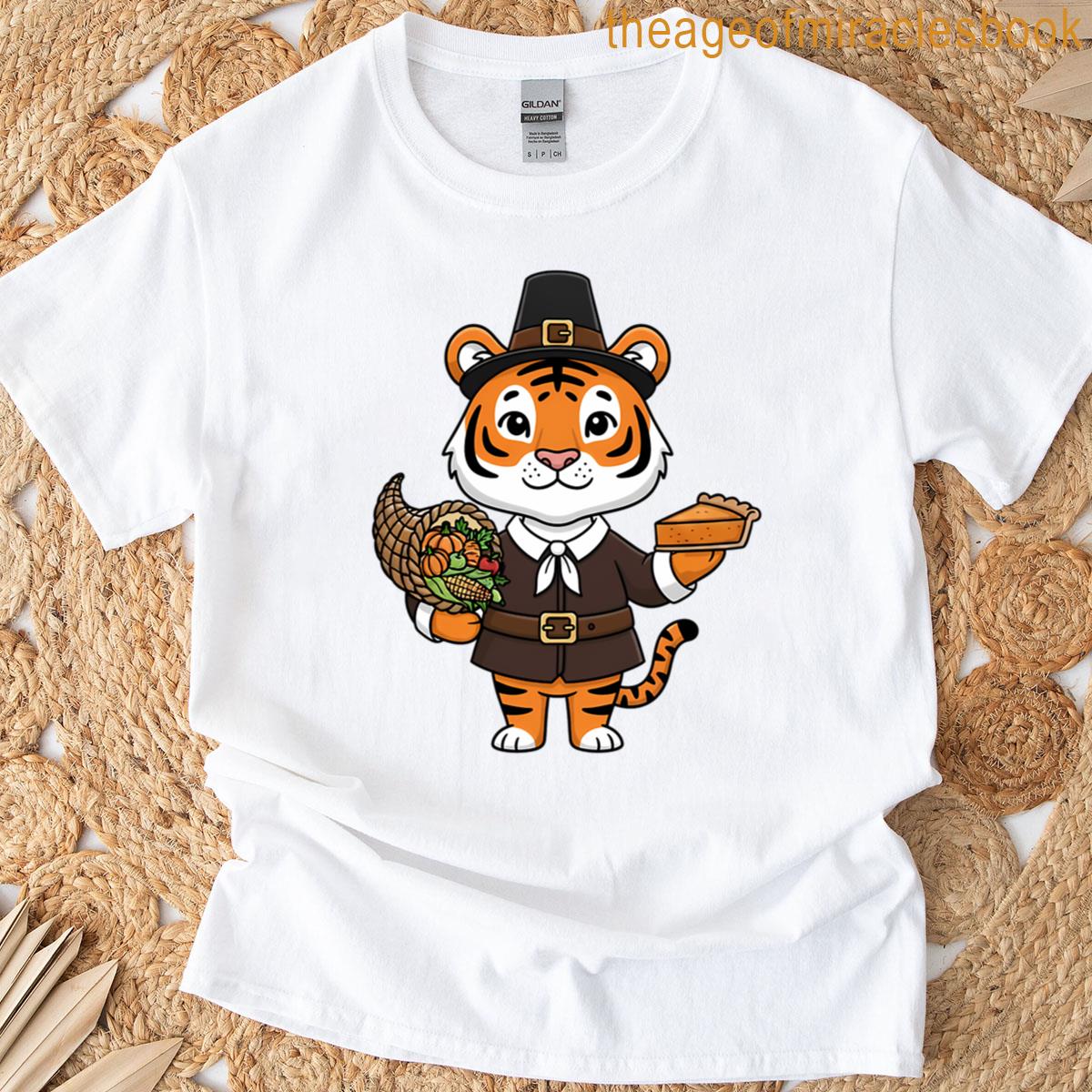 Cute Pilgrim Tiger Thanksgiving Pie T-shirt Cute Pilgrim Tiger Thanksgiving Pie T-shirt