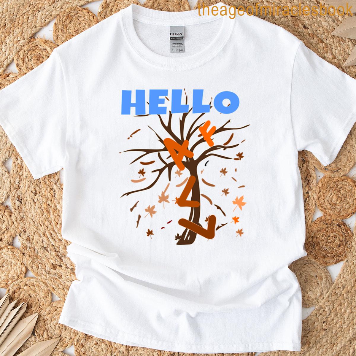Hello Autumn Tree With Floating Letters T-shirt