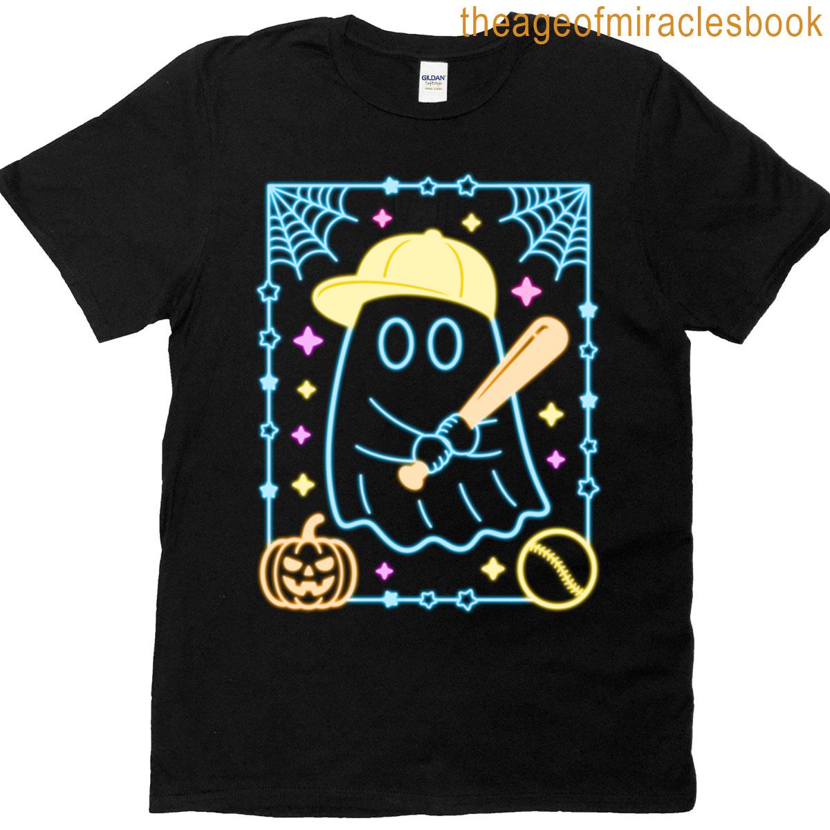 Neon Baseball Ghost Spooky Halloween T-shirt