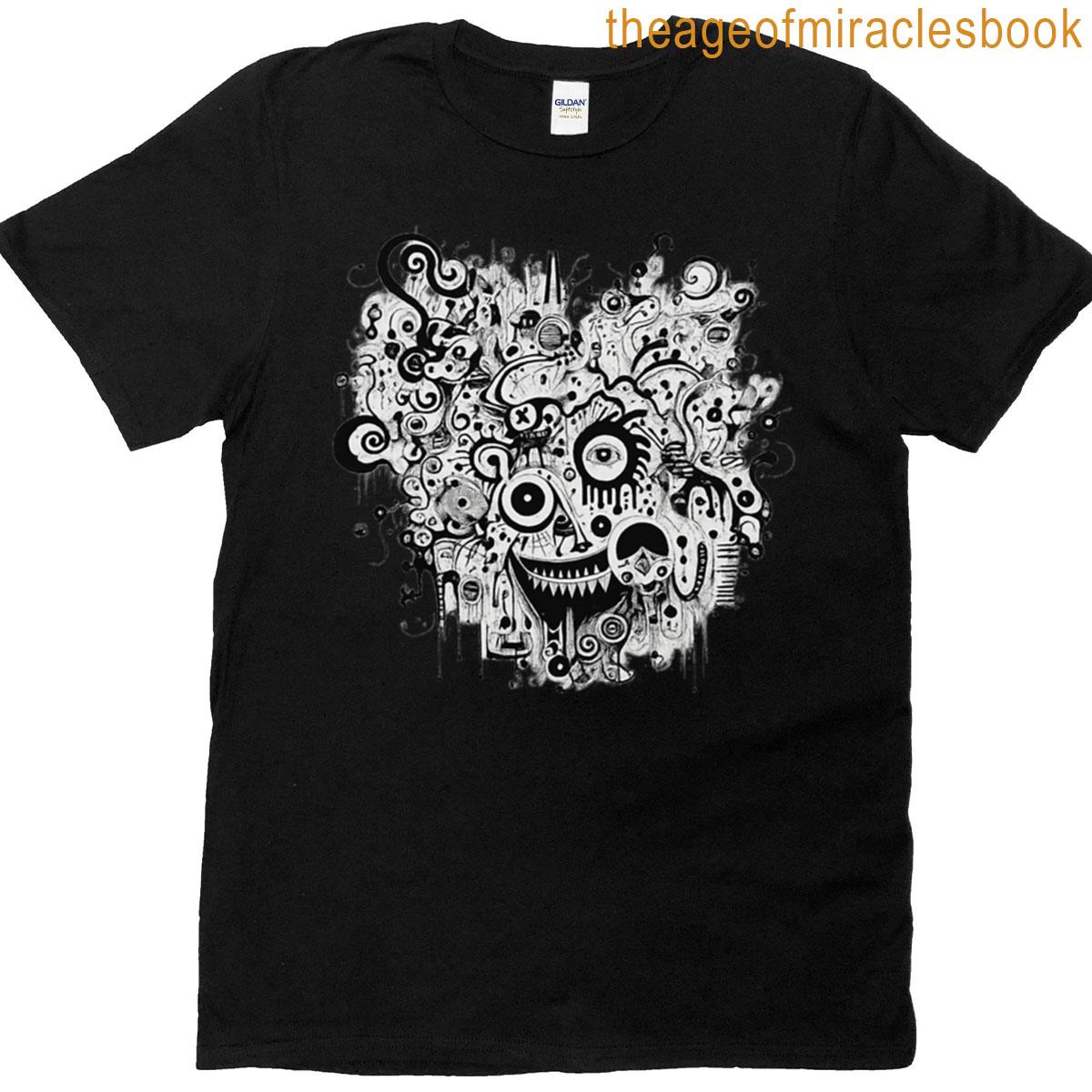 Psychedelic Monster Doodle Abstract Black White Art T-shirt