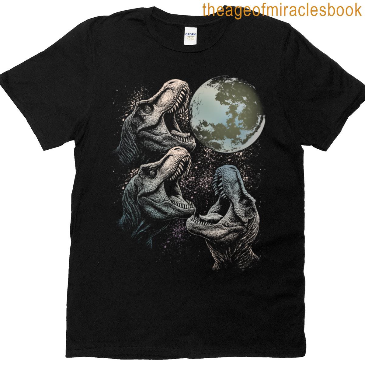 Three Velociraptor Dinosaur Howling To Moon T-shirt